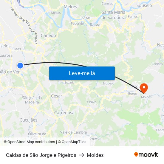 Caldas de São Jorge e Pigeiros to Moldes map