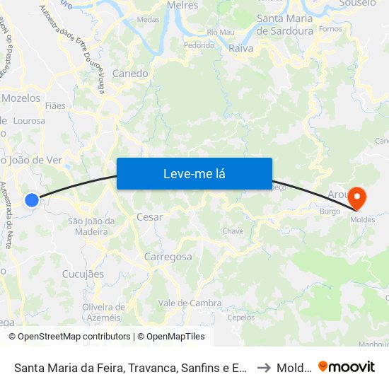 Santa Maria da Feira, Travanca, Sanfins e Espargo to Moldes map