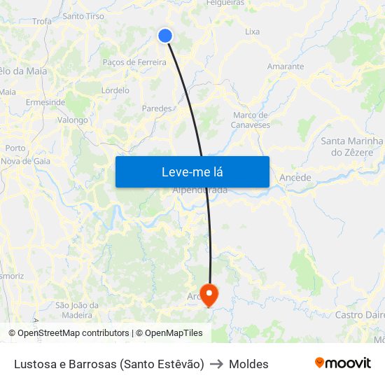 Lustosa e Barrosas (Santo Estêvão) to Moldes map