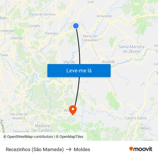 Recezinhos (São Mamede) to Moldes map