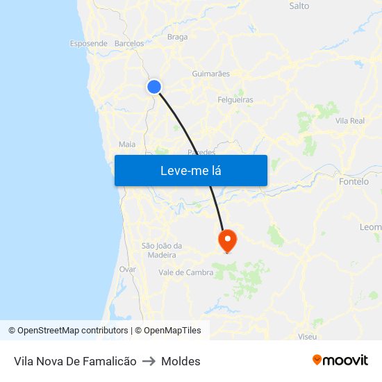 Vila Nova De Famalicão to Moldes map