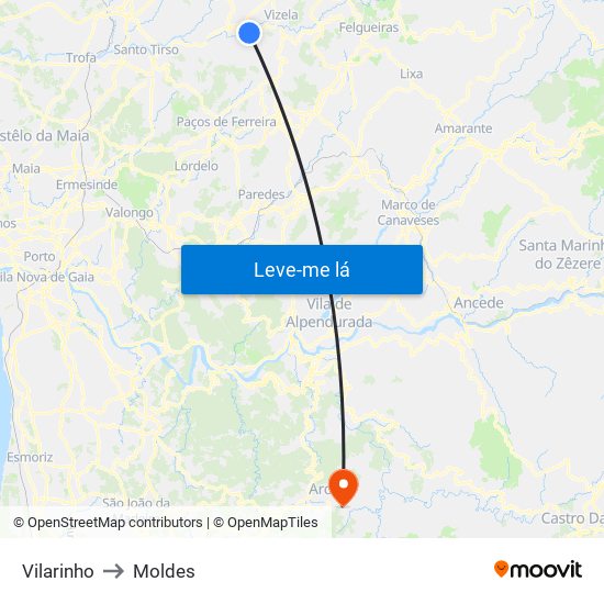 Vilarinho to Moldes map