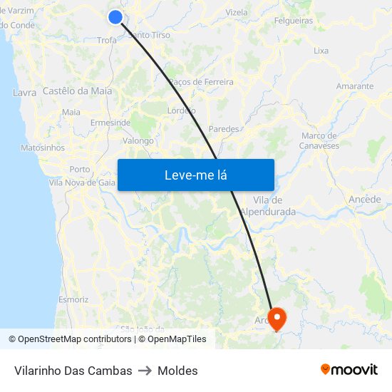 Vilarinho Das Cambas to Moldes map