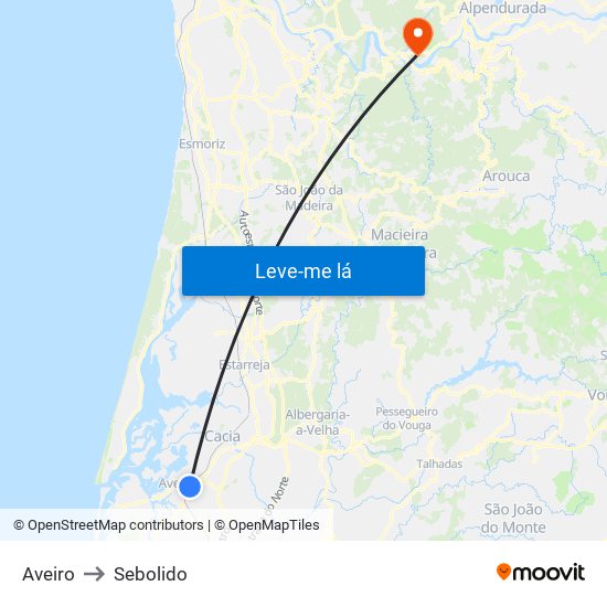 Aveiro to Sebolido map