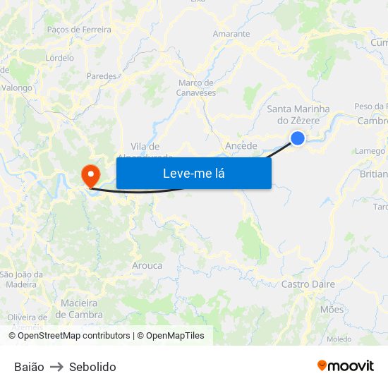 Baião to Sebolido map
