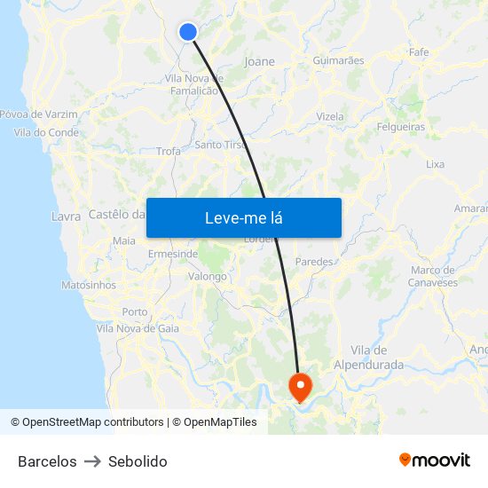 Barcelos to Sebolido map