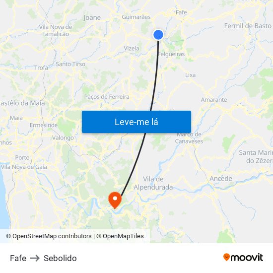 Fafe to Sebolido map
