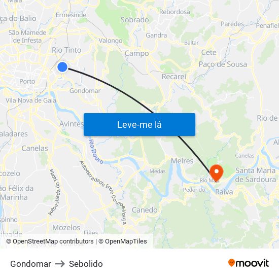 Gondomar to Sebolido map