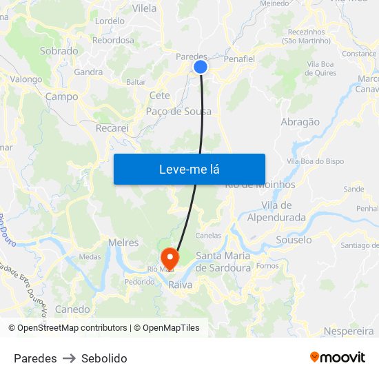 Paredes to Sebolido map