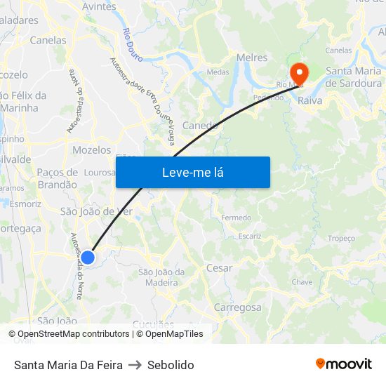 Santa Maria Da Feira to Sebolido map
