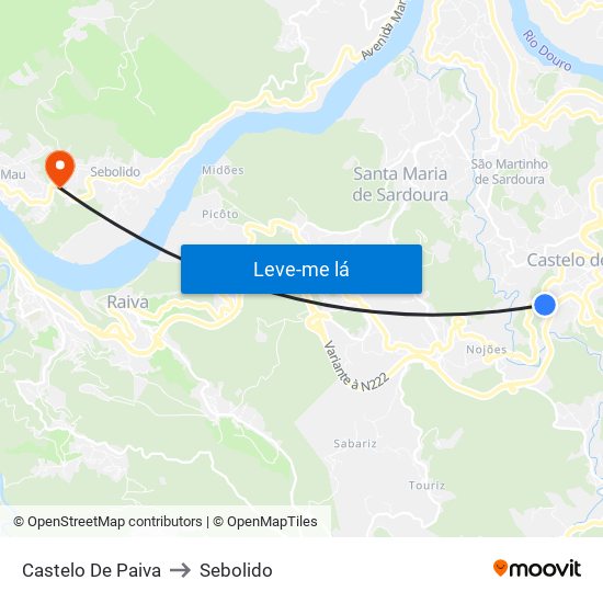 Castelo De Paiva to Sebolido map