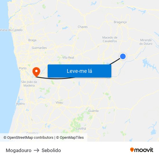 Mogadouro to Sebolido map