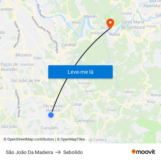 São João Da Madeira to Sebolido map