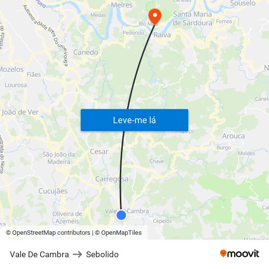 Vale De Cambra to Sebolido map