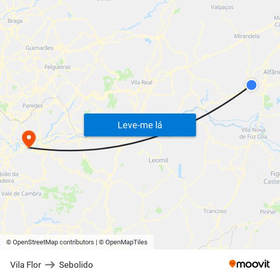 Vila Flor to Sebolido map