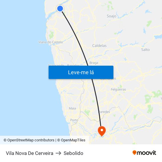 Vila Nova De Cerveira to Sebolido map