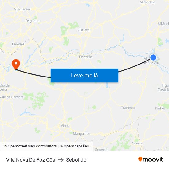 Vila Nova De Foz Côa to Sebolido map