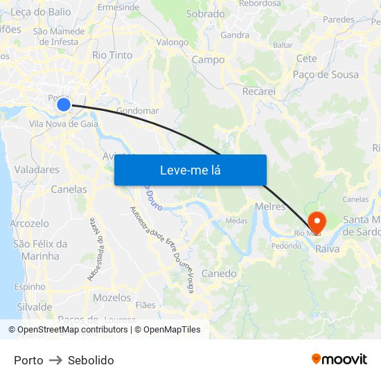 Porto to Sebolido map