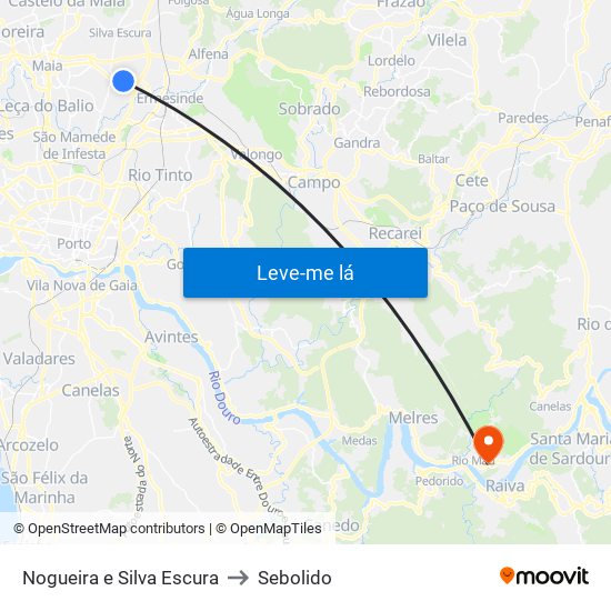 Nogueira e Silva Escura to Sebolido map