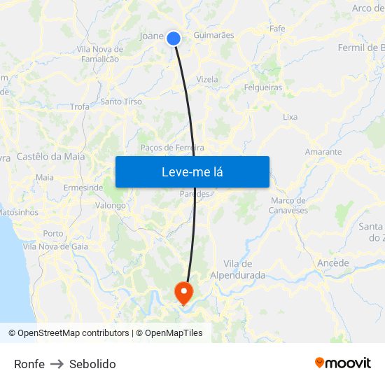 Ronfe to Sebolido map