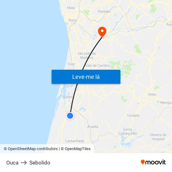 Ouca to Sebolido map