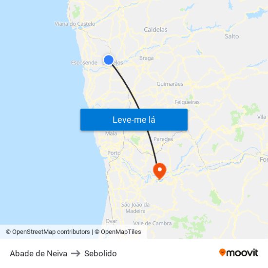 Abade de Neiva to Sebolido map