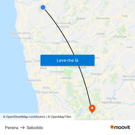 Pereira to Sebolido map