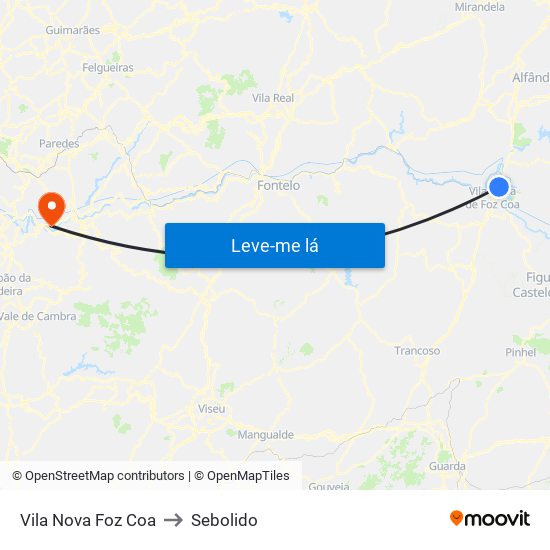 Vila Nova Foz Coa to Sebolido map