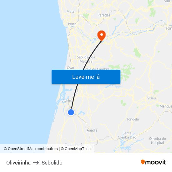 Oliveirinha to Sebolido map