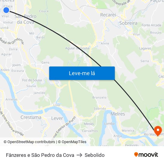 Fânzeres e São Pedro da Cova to Sebolido map