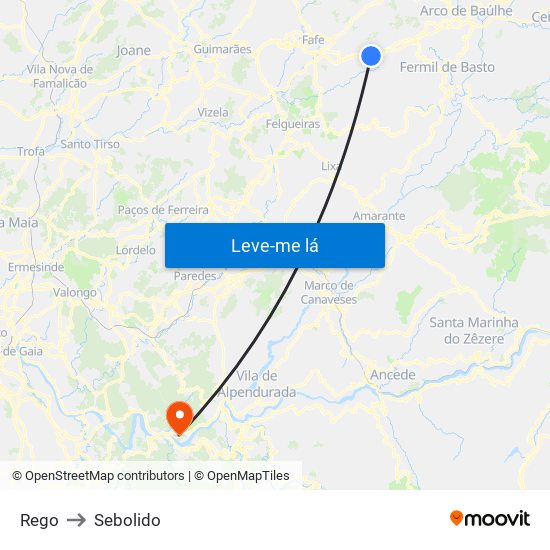Rego to Sebolido map