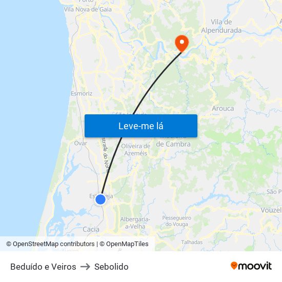 Beduído e Veiros to Sebolido map