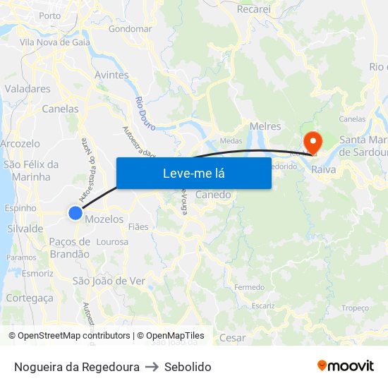 Nogueira da Regedoura to Sebolido map