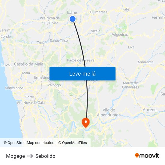 Mogege to Sebolido map