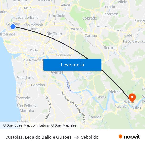 Custóias, Leça do Balio e Guifões to Sebolido map