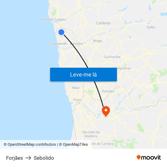 Forjães to Sebolido map