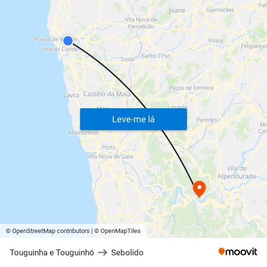 Touguinha e Touguinhó to Sebolido map