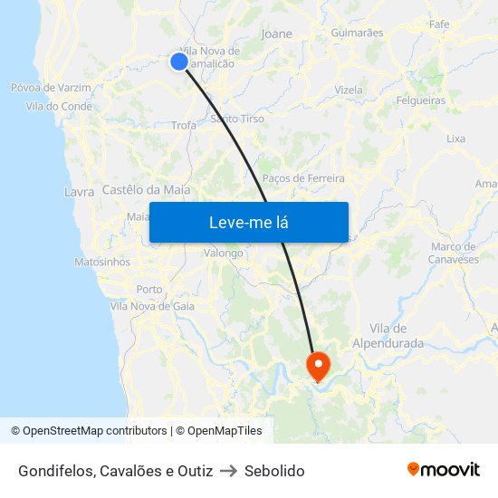 Gondifelos, Cavalões e Outiz to Sebolido map
