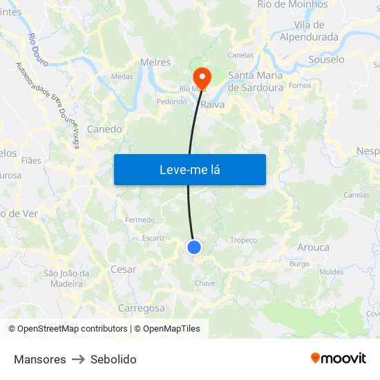 Mansores to Sebolido map