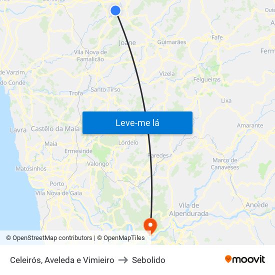 Celeirós, Aveleda e Vimieiro to Sebolido map