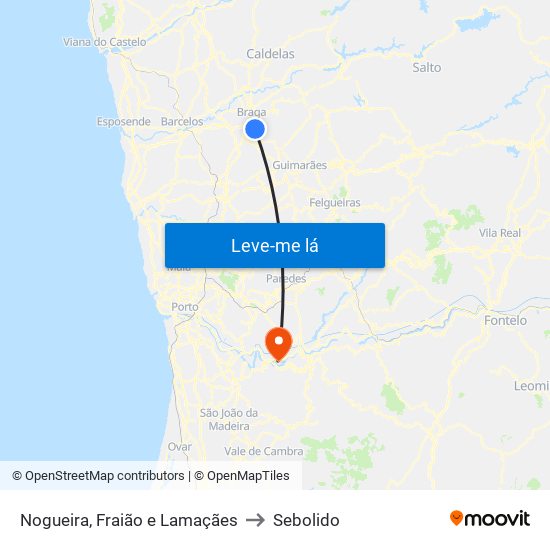 Nogueira, Fraião e Lamaçães to Sebolido map