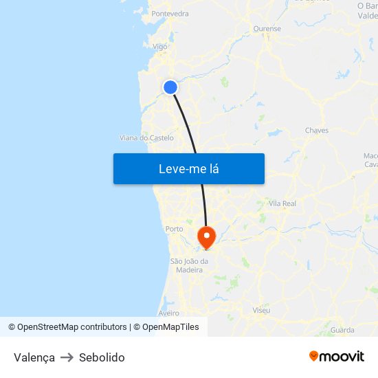 Valença to Sebolido map
