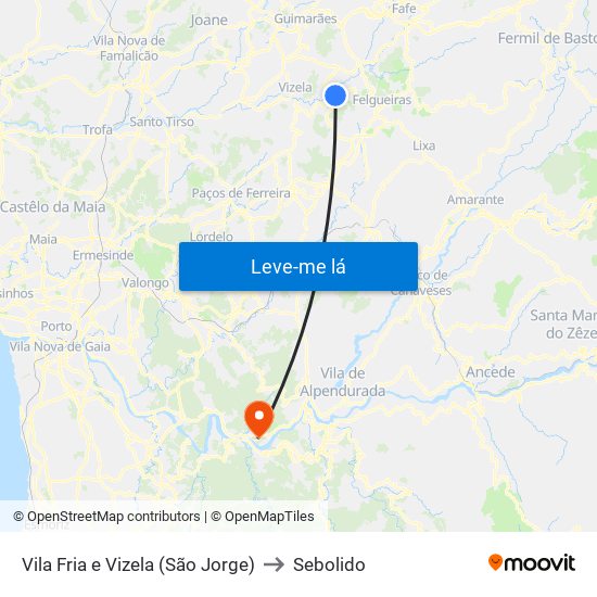 Vila Fria e Vizela (São Jorge) to Sebolido map