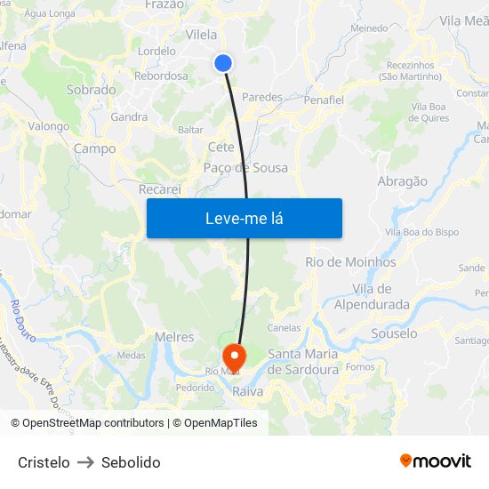 Cristelo to Sebolido map