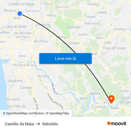 Castêlo da Maia to Sebolido map
