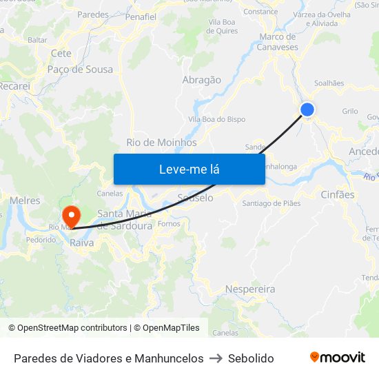 Paredes de Viadores e Manhuncelos to Sebolido map