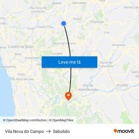 Vila Nova do Campo to Sebolido map
