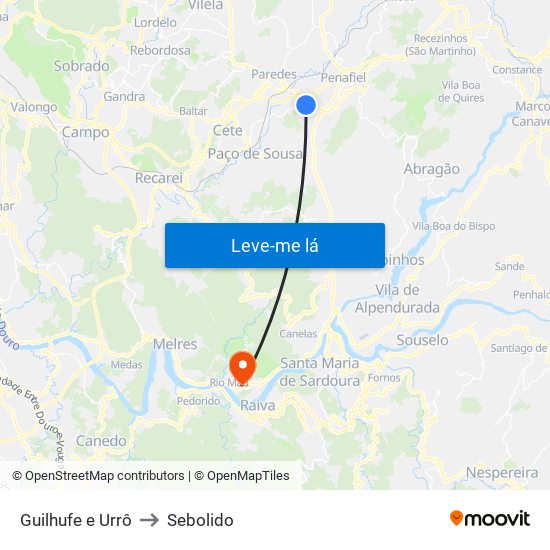 Guilhufe e Urrô to Sebolido map