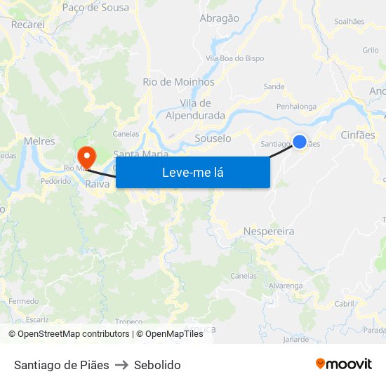 Santiago de Piães to Sebolido map