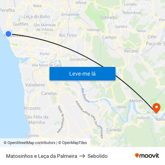 Matosinhos e Leça da Palmeira to Sebolido map